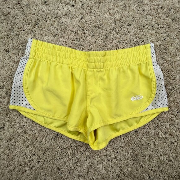 NIKE 6.0 Yellow Gym Shorts Women Super Short Size Small (3-5) w Pocket Pull On - Picture 1 of 9